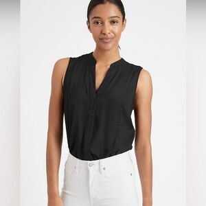 Banana Republic Black Fitted Blouse with Mandarin Collar